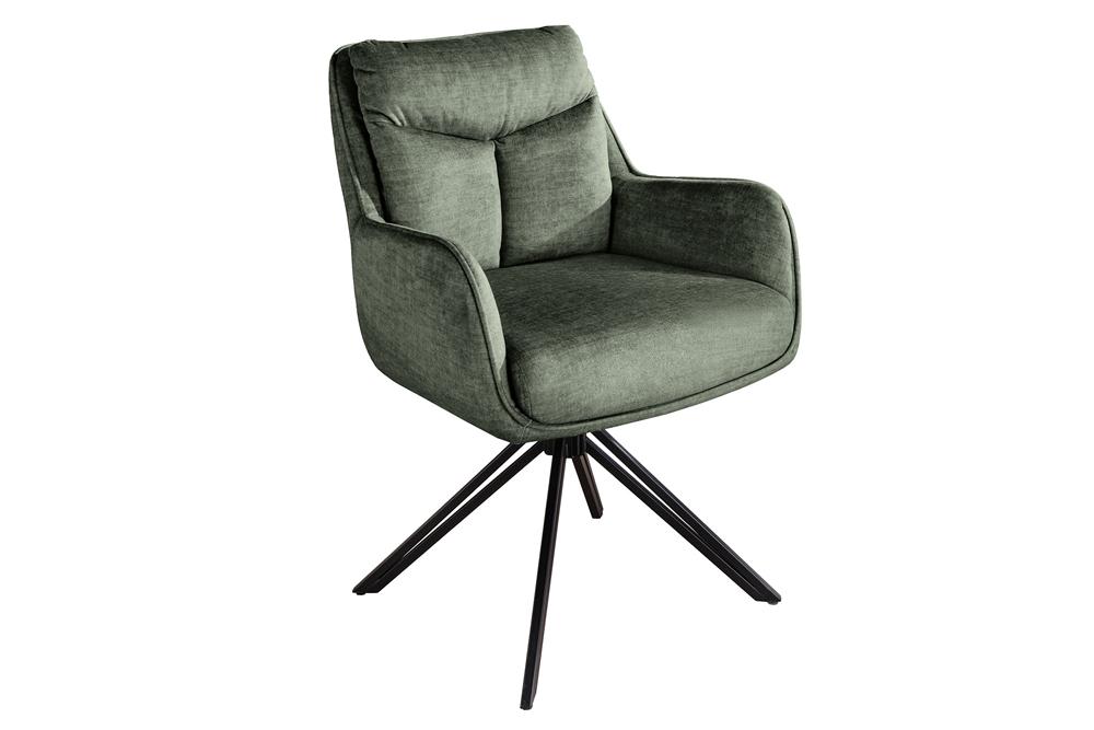 Lot de 2x Chaise pivotante PROMETHEUS vert mousse Vogue Velours velours ressorts ensachés métal
