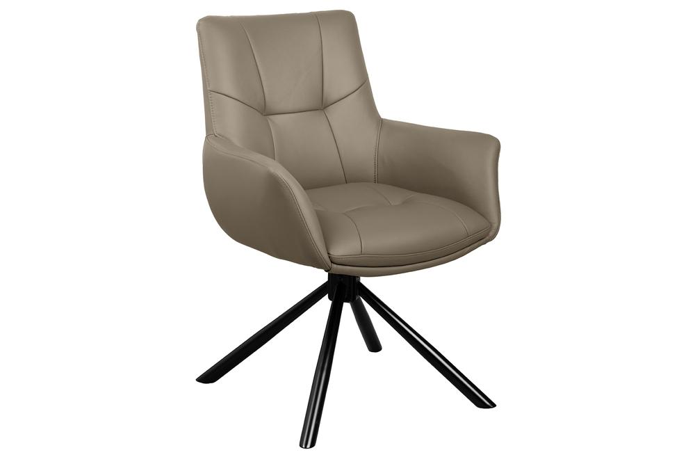 Lot de 2x Chaise pivotante SIGNATURE taupe cuir véritable 360° avec ressorts ensachés noir métal