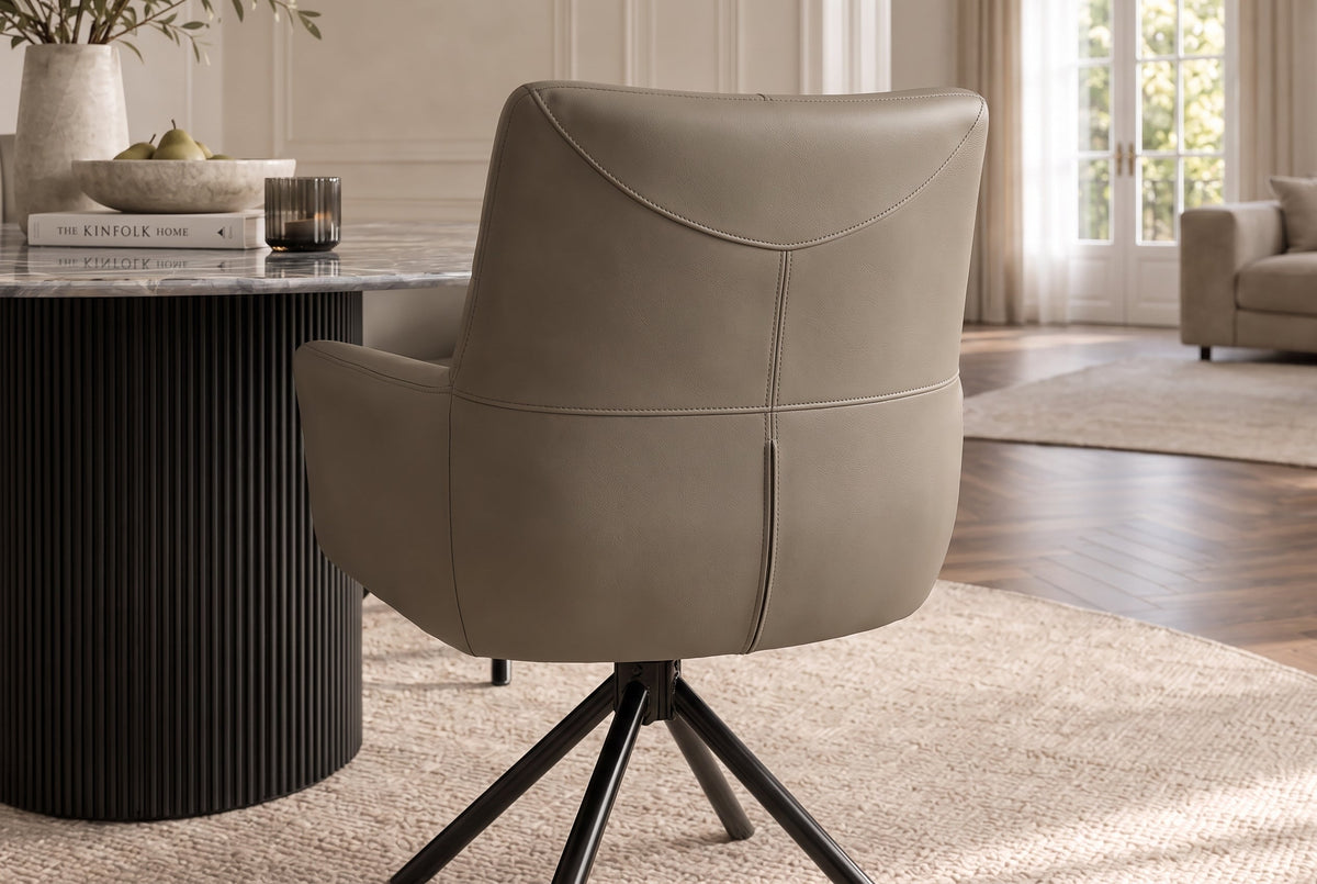 Lot de 2x Chaise pivotante SIGNATURE taupe cuir véritable 360° avec ressorts ensachés noir métal