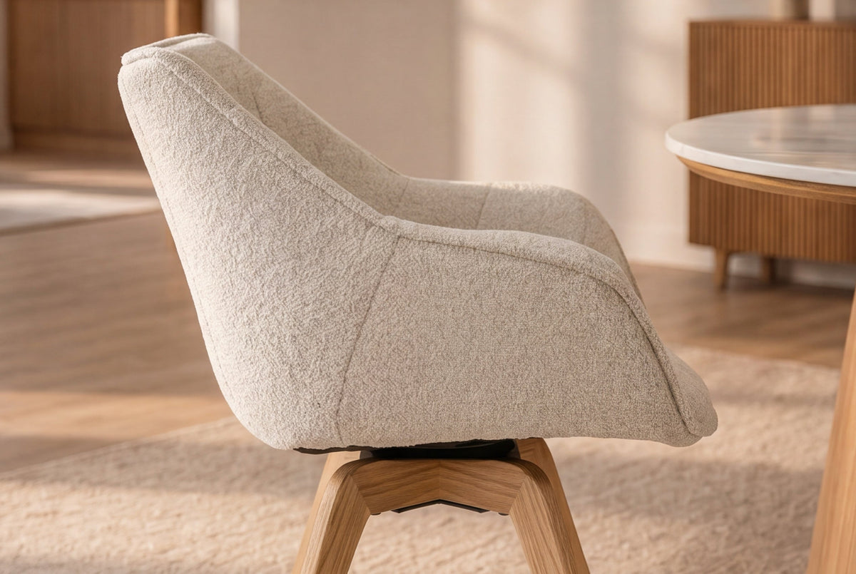 Lot de 2x Chaise pivotante THE DUTCH COMFORT beige Bouclé Tweed Soft bois de chêne