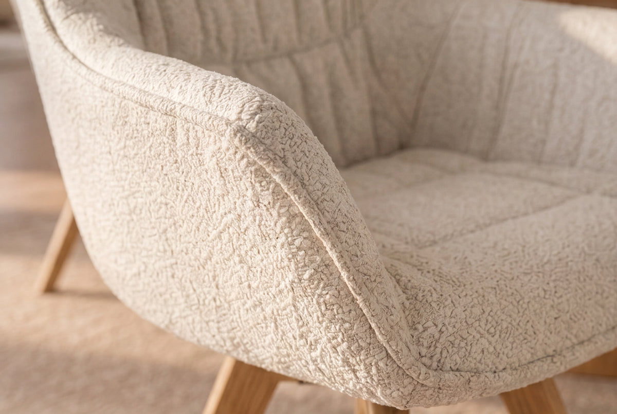 Lot de 2x Chaise pivotante THE DUTCH COMFORT beige Bouclé Tweed Soft bois de chêne