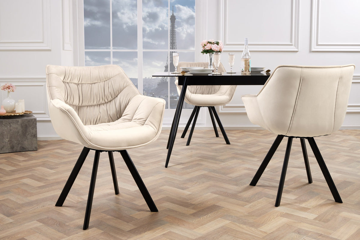 Lot de 2x Chaise pivotante THE DUTCH COMFORT champagne beige velours pieds en métal noir