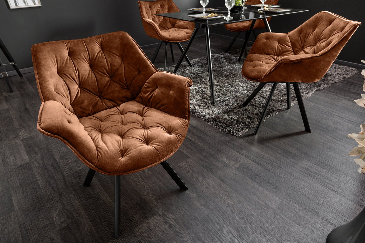 Lot de 2x Chaise pivotante THE DUTCH COMFORT rouille brun velours avec accoudoirs Modern Design