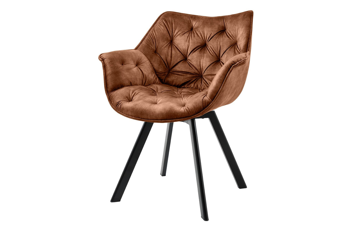 Lot de 2x Chaise pivotante THE DUTCH COMFORT rouille brun velours avec accoudoirs Modern Design