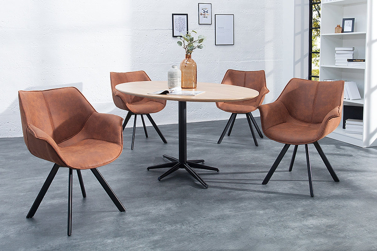 Lot de 2x Chaise pivotante THE DUTCH RETRO brun antique avec accoudoirs pieds en métal noir