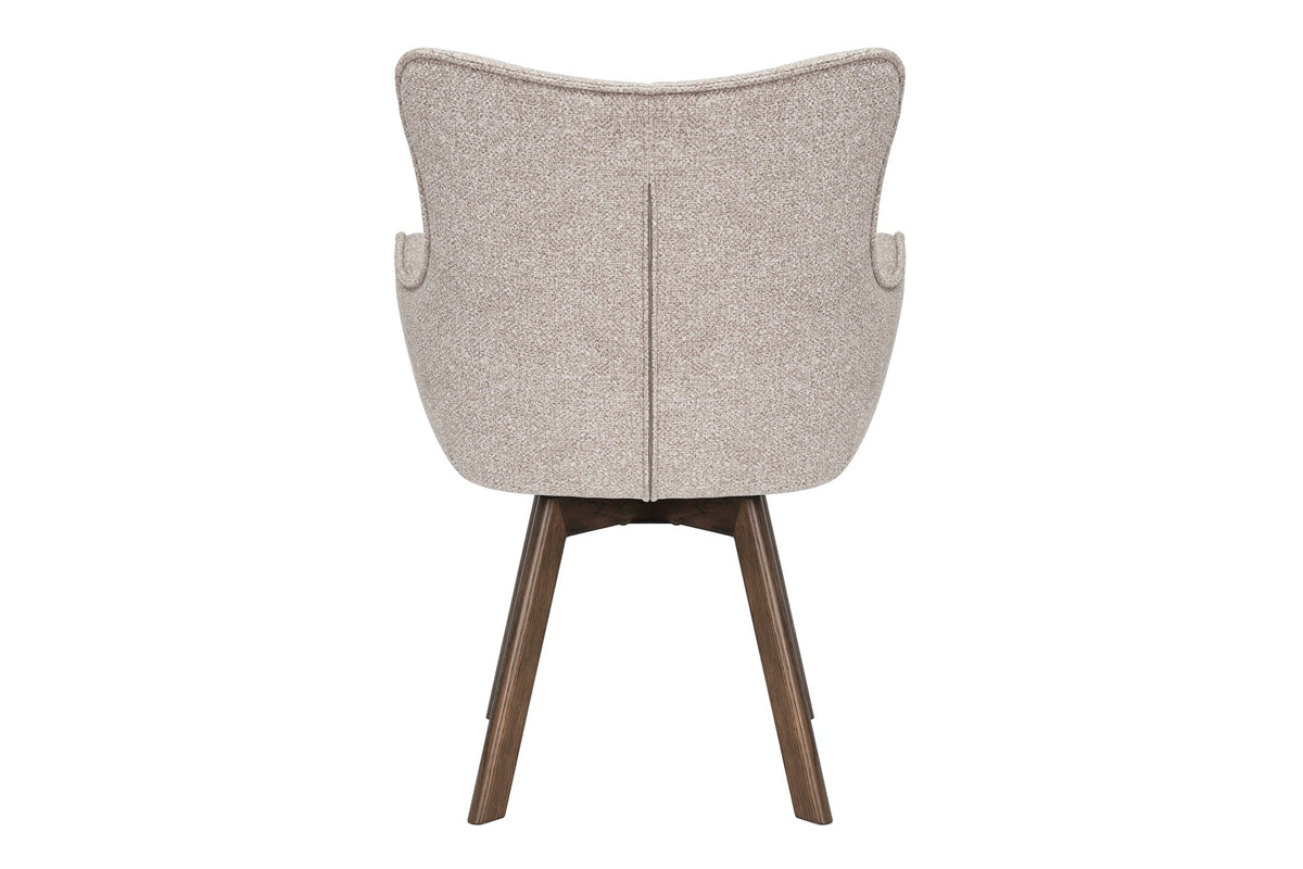 Lot de 2x Chaise pivotante THOR beige tissu structuré marron wengé bois de chêne 360° avec accoudoir