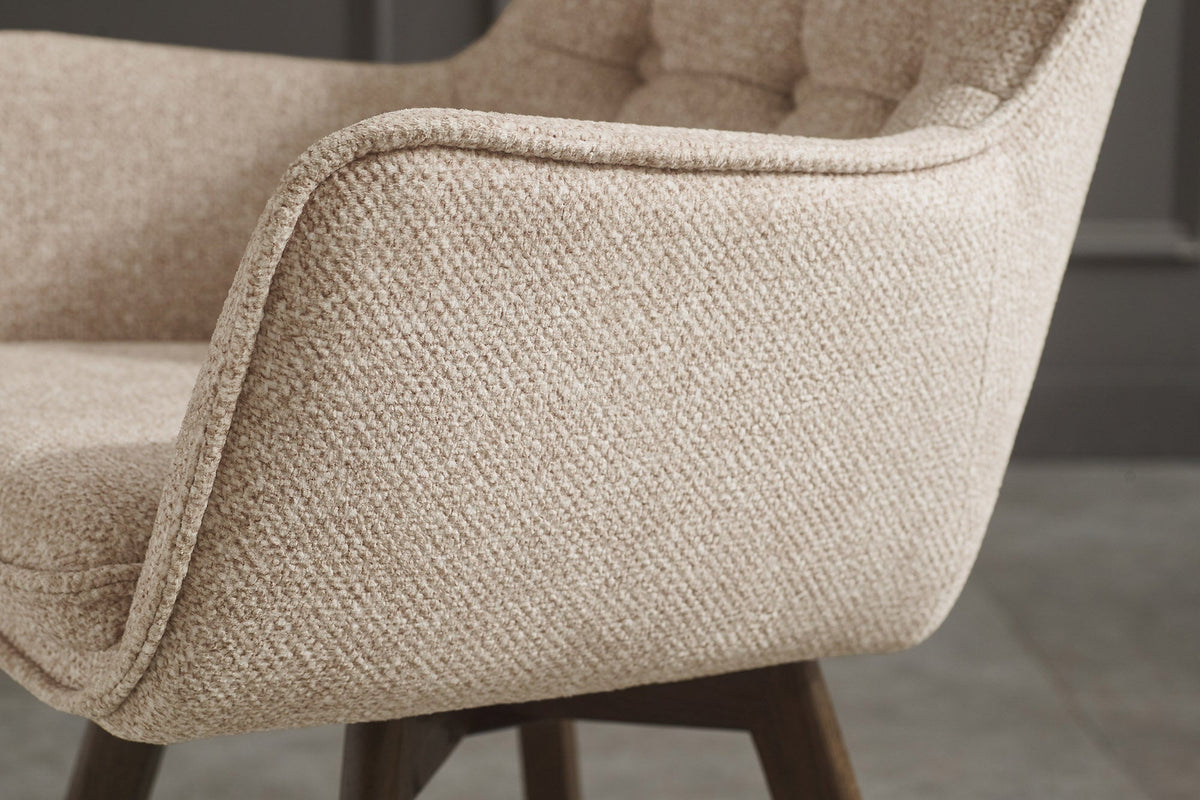 Lot de 2x Chaise pivotante THOR beige tissu structuré marron wengé bois de chêne 360° avec accoudoir