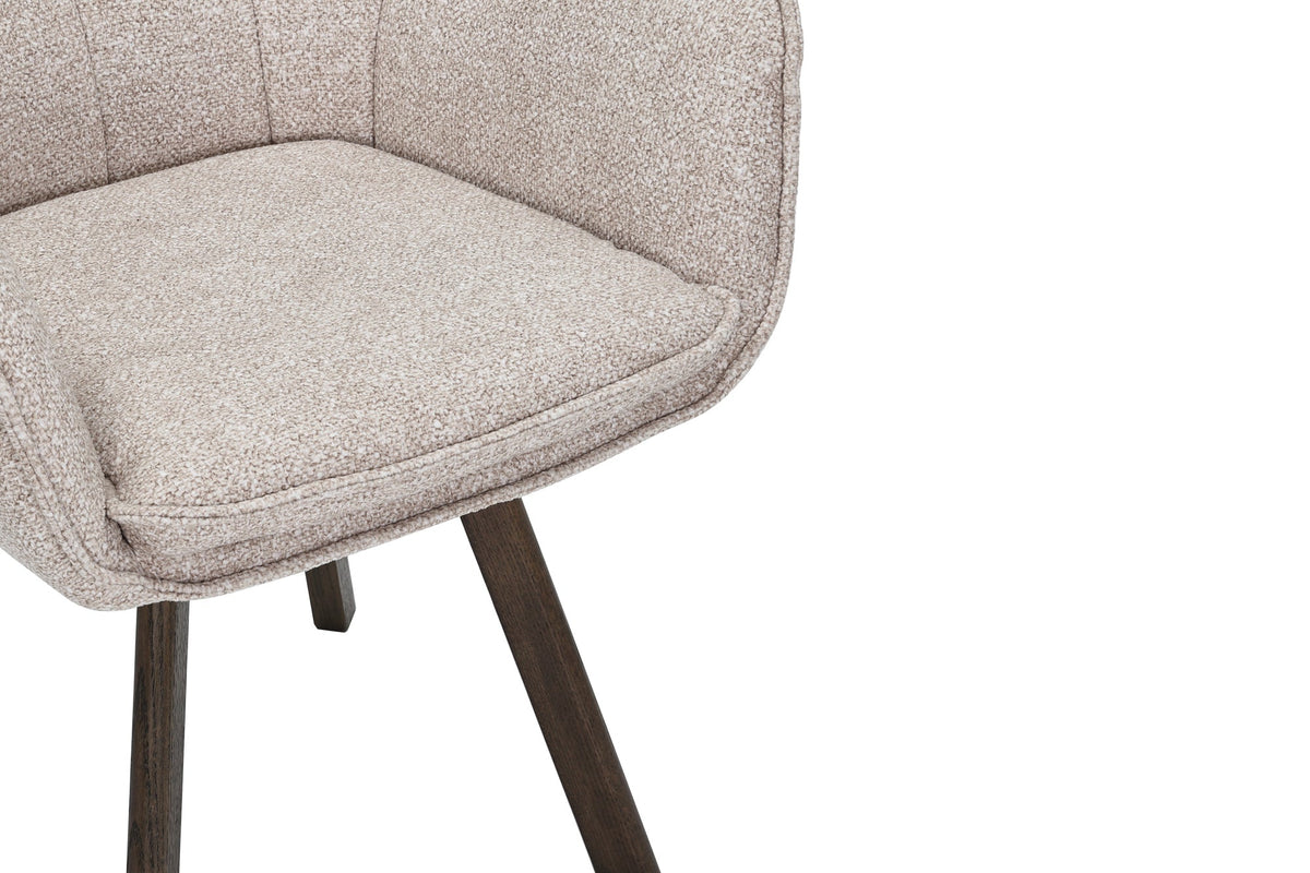 Lot de 2x Chaise pivotante THOR beige tissu structuré marron wengé bois de chêne 360° avec accoudoir