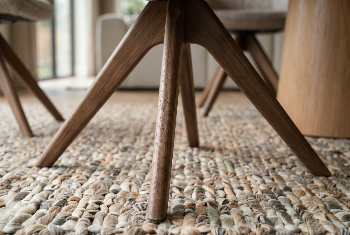 Lot de 2x Chaise pivotante UNIQUE taupe beige tissu structuré pieds en noyer avec accoudoir