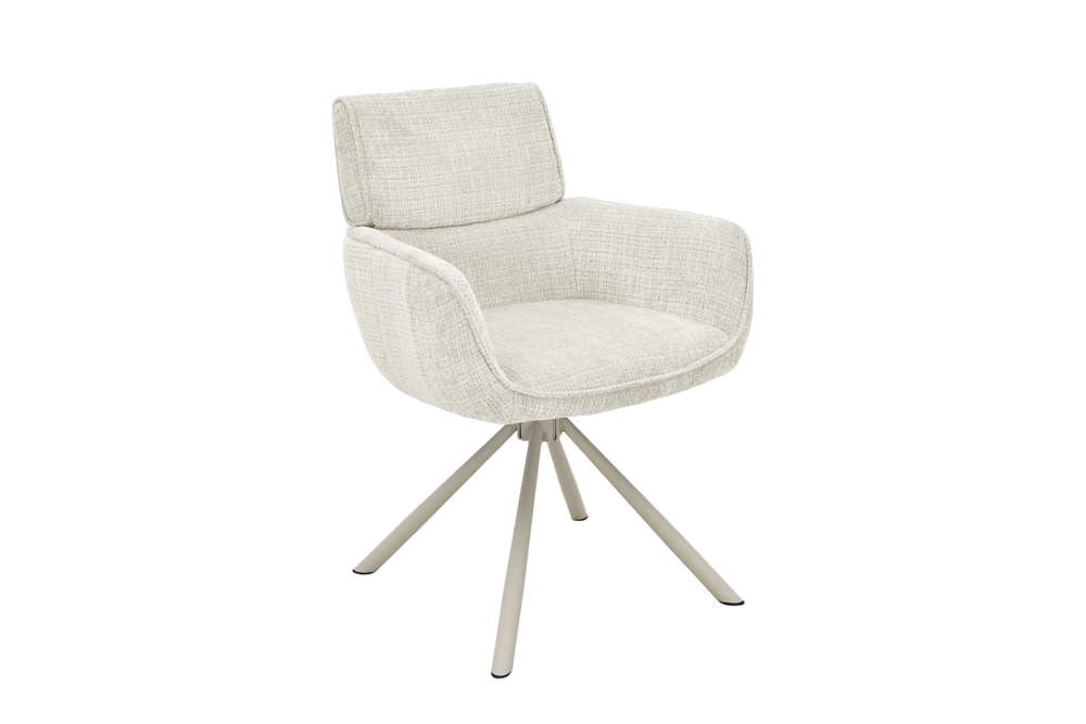 Lot de 2x Chaise rétro pivotante UNIQUE beige chenille Cremona métal champagne-beige