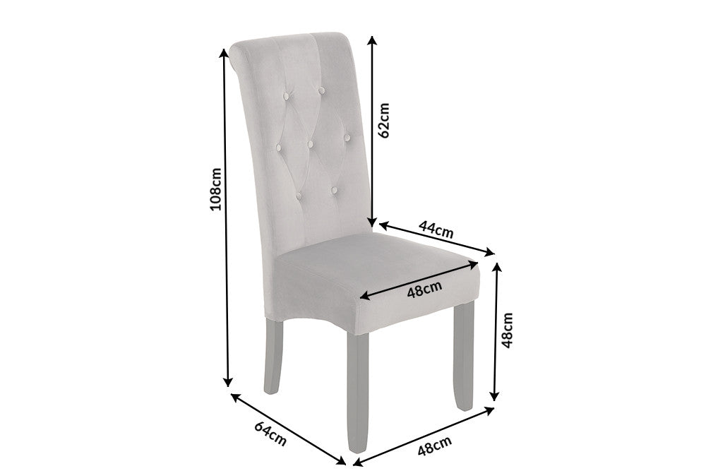 Lot de 2x Design chaise CASA gris velours avec boutons décoratifs pieds en bois massif