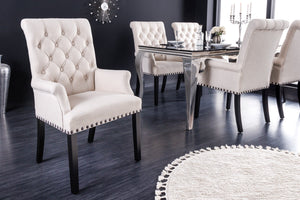 Lot de 2x Design chaise CASTLE beige noir tissu structuré accoudoirs pieds en bois