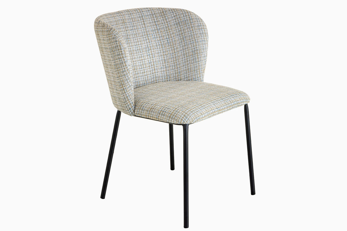 Lot de 2x Design chaise LYON bleu à carreaux Bouclé noires pieds en métal