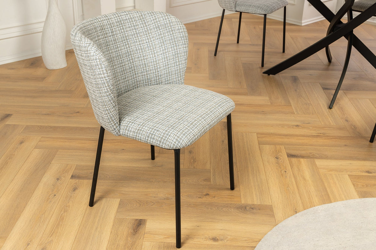 Lot de 2x Design chaise LYON bleu à carreaux Bouclé noires pieds en métal