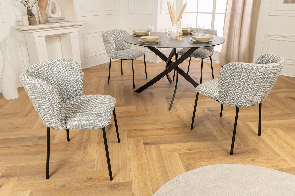 Lot de 2x Design chaise LYON bleu à carreaux Bouclé noires pieds en métal