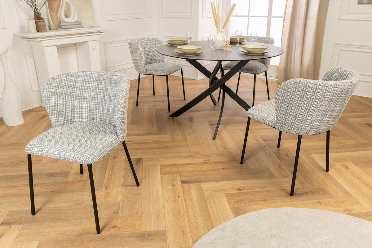 Lot de 2x Design chaise LYON bleu à carreaux Bouclé noires pieds en métal