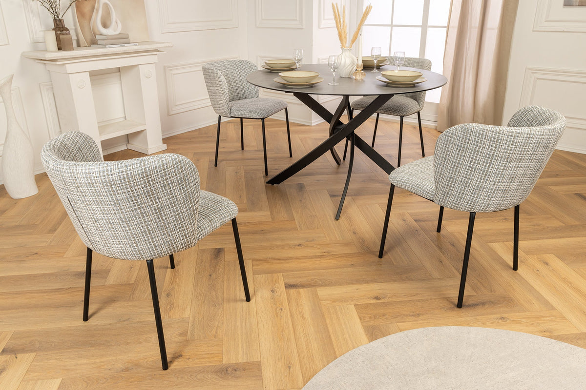 Lot de 2x Design chaise LYON bleu à carreaux Bouclé noires pieds en métal