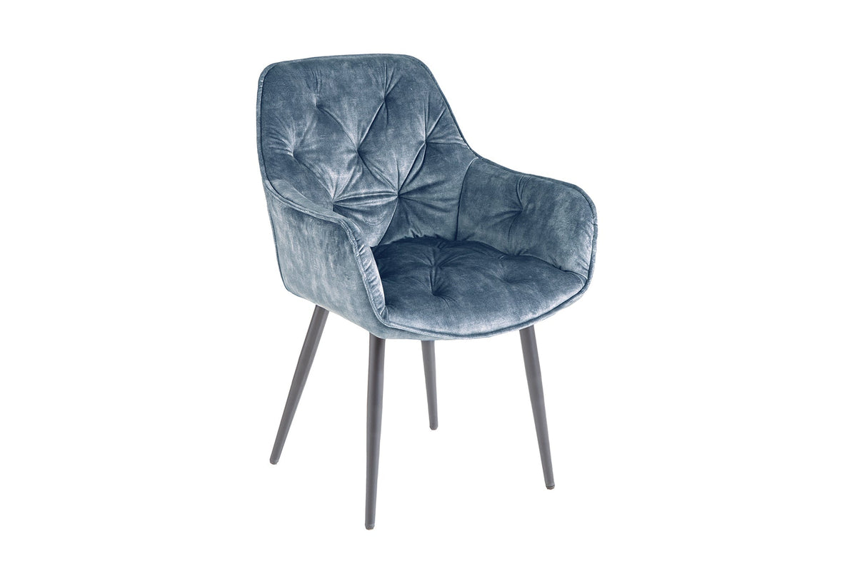 Lot de 2x Design chaise MILANO pétrole velours avec accoudoir surpiqûre décorative rembourrée pieds métalliques noirs
