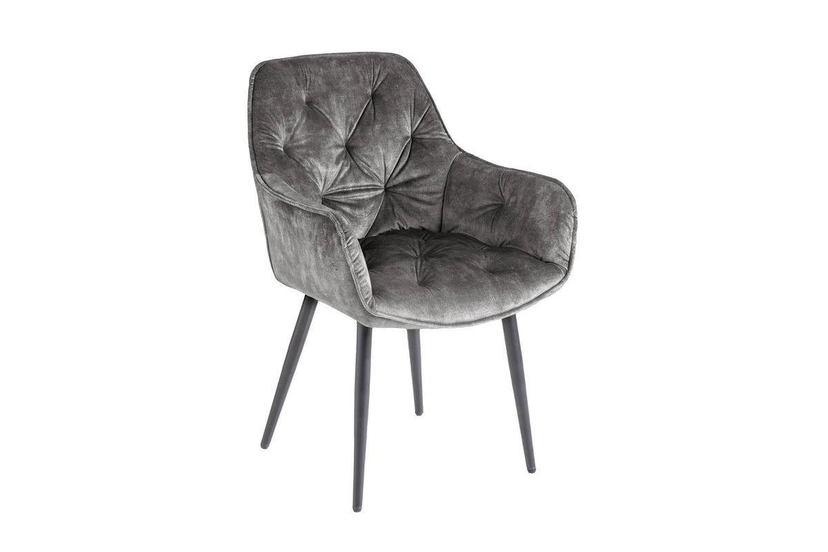 Lot de 2x Design chaise MILANO vert velours avec accoudoir surpiqûre décorative rembourrée pieds métalliques noirs