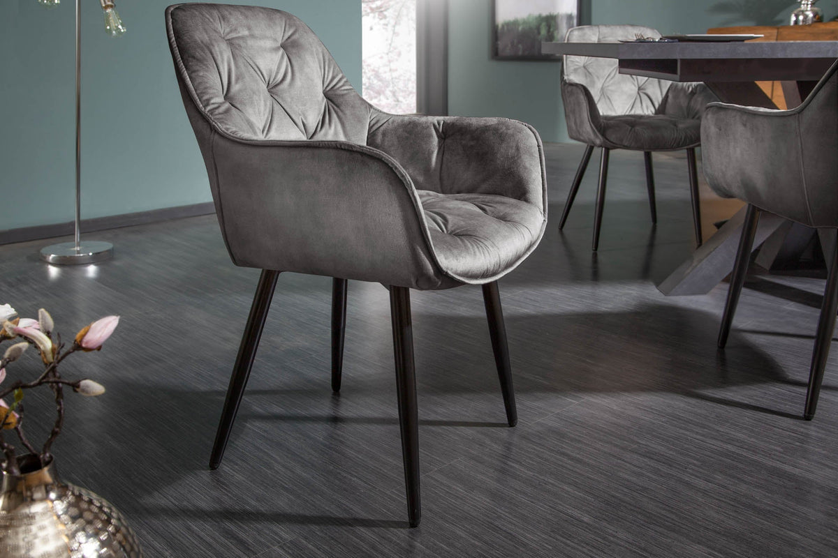 Lot de 2x Design chaise MILANO vert velours avec accoudoir surpiqûre décorative rembourrée pieds métalliques noirs