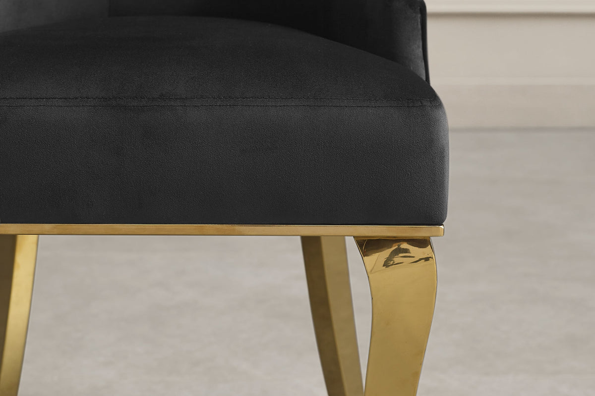 Lot de 2x Design chaise MODERN BAROCK DELUXE noir velours or acier inoxydable avec tête de lion