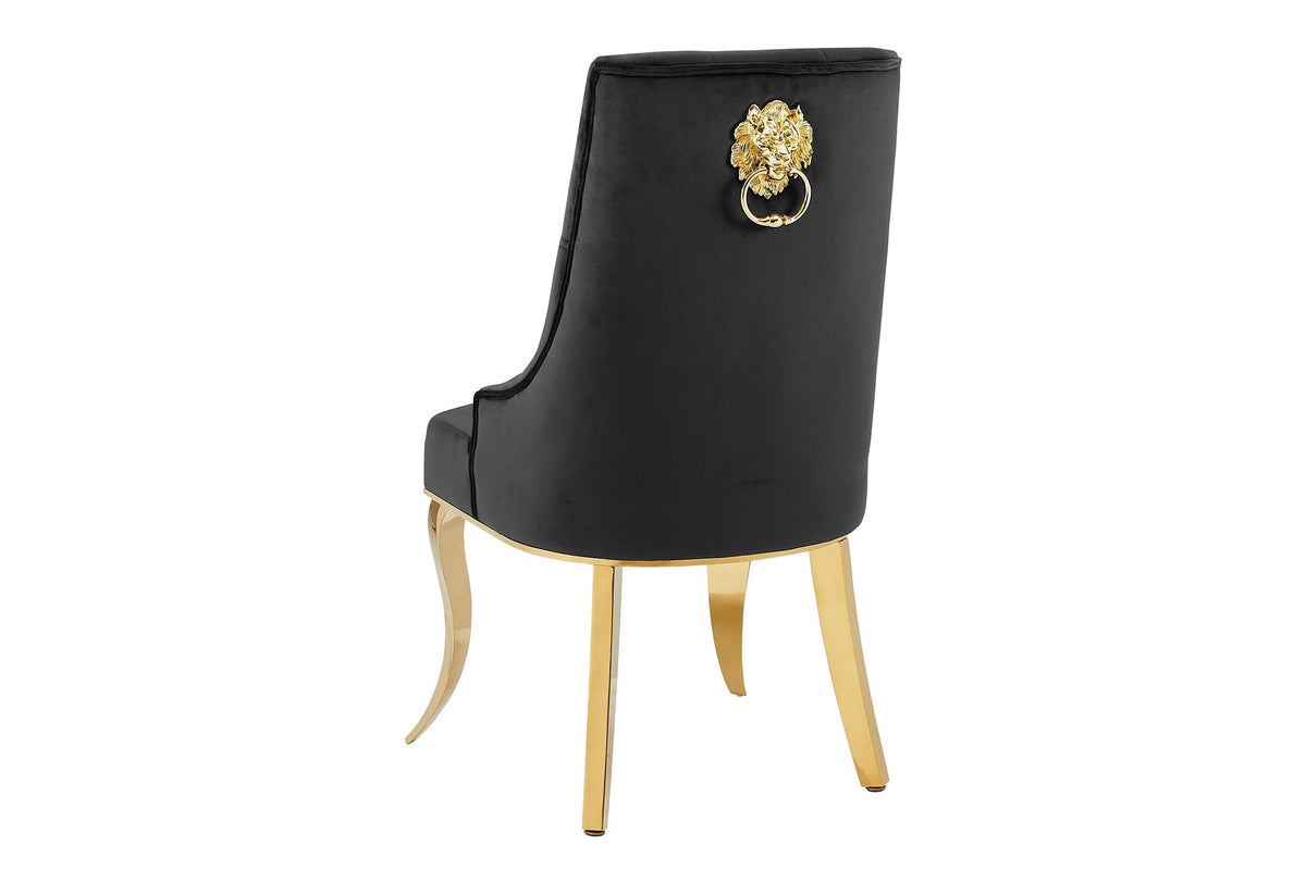 Lot de 2x Design chaise MODERN BAROCK DELUXE noir velours or acier inoxydable avec tête de lion