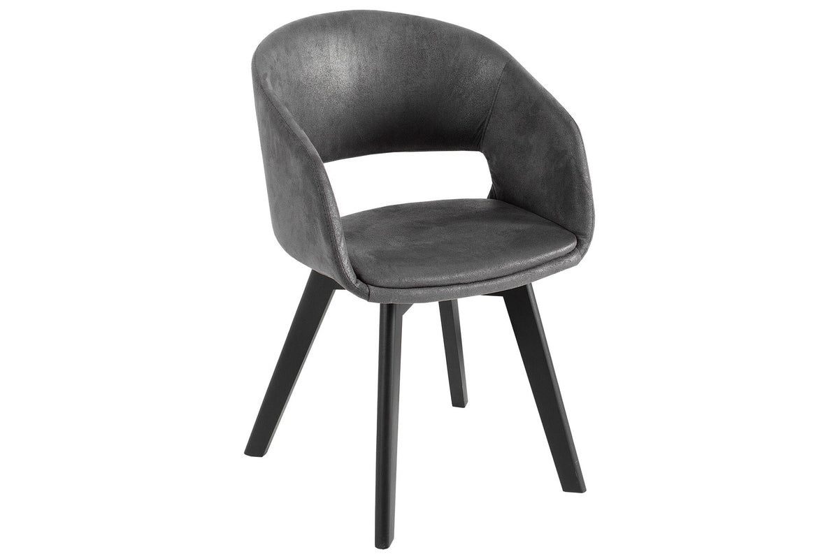 Lot de 2x Design chaise NORDIC STAR antique gris microfibre bois massif noir avec accoudoir rembourré