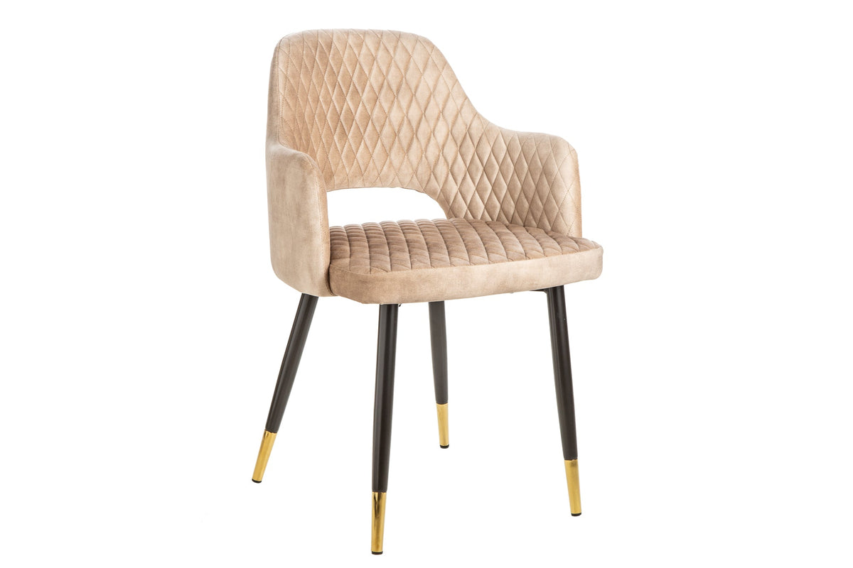 Lot de 2x Design chaise PARIS greige velours avec accoudoirs surpiqûre décorative embouts de pied dorés