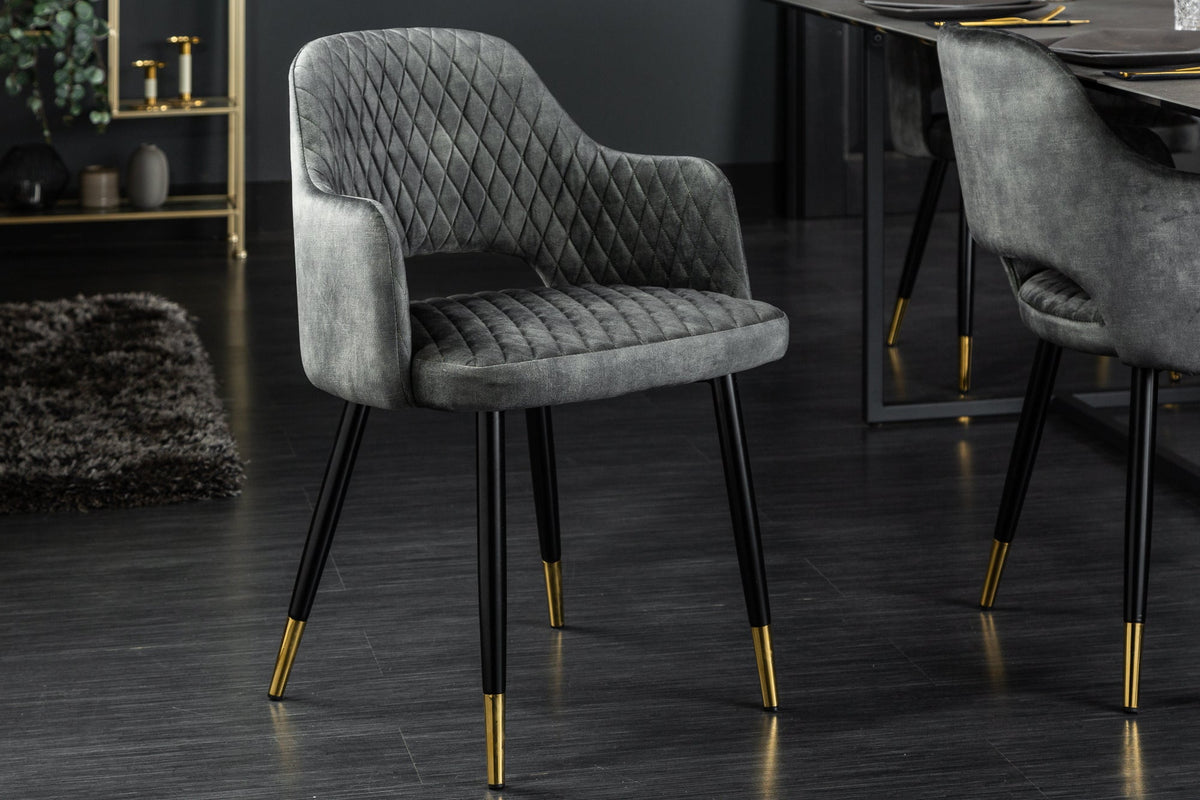 Lot de 2x Design fauteuil PARIS vert velours avec accoudoirs surpiqûre décorative embouts dorés
