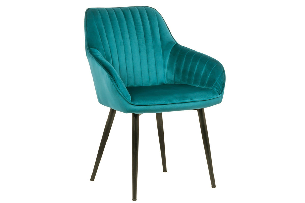 Lot de 2x Élégant fauteuil à accoudoirs TURIN turquoise velours avec surpiqûre décorative