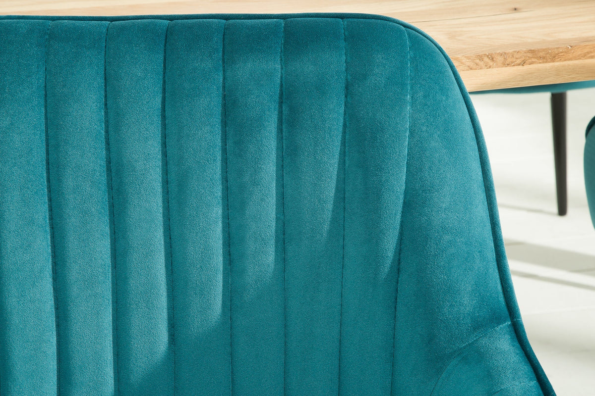 Lot de 2x Élégant fauteuil à accoudoirs TURIN turquoise velours avec surpiqûre décorative