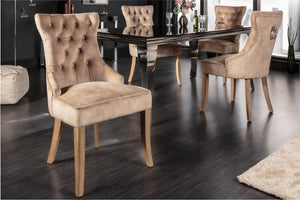 Lot de 2x Élégant fauteuil CASTLE cappuccino velours style maison de campagne avec poignée confort
