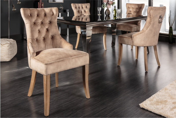 Lot de 2x Élégant fauteuil CASTLE cappuccino velours style maison de campagne avec poignée confort