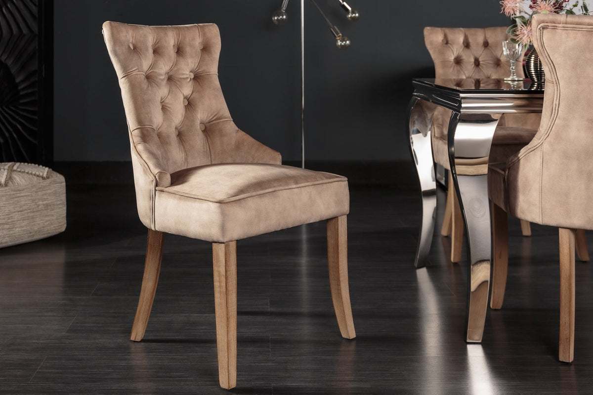 Lot de 2x Élégant fauteuil CASTLE cappuccino velours style maison de campagne avec poignée confort