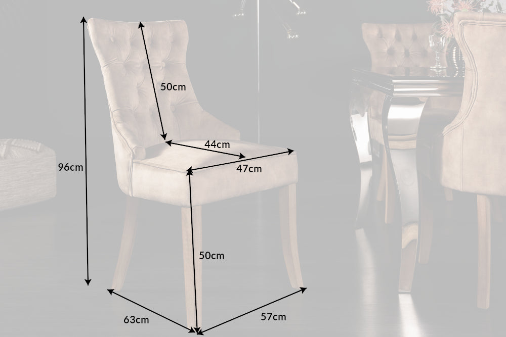 Lot de 2x Élégant fauteuil CASTLE cappuccino velours style maison de campagne avec poignée confort