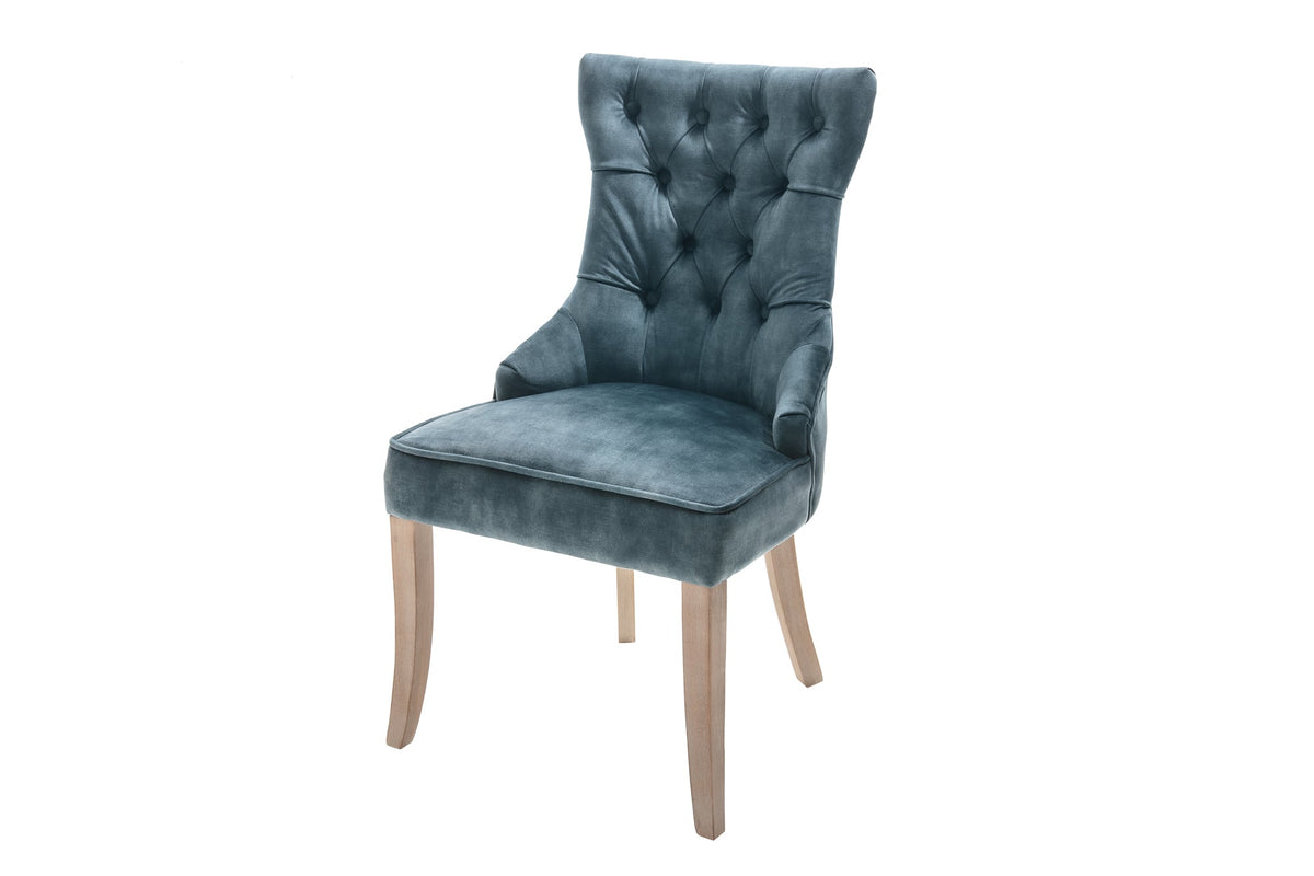 Lot de 2x Élégant fauteuil CASTLE pétrole velours style maison de campagne avec poignée confort