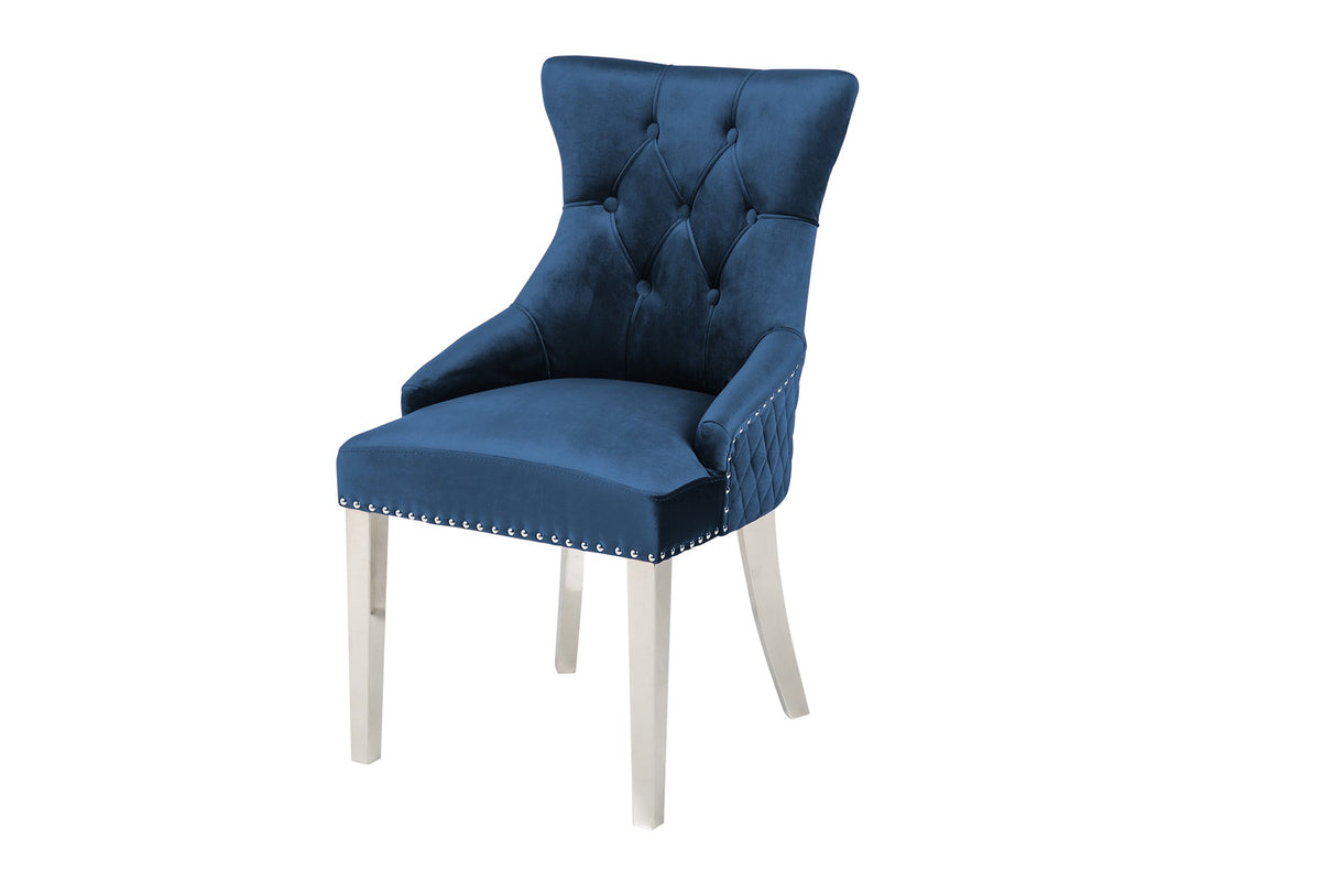 Lot de 2x Fauteuil baroque CASTLE DELUXE royal bleu velours tête de lion design Chesterfield chaise de salle à manger clous