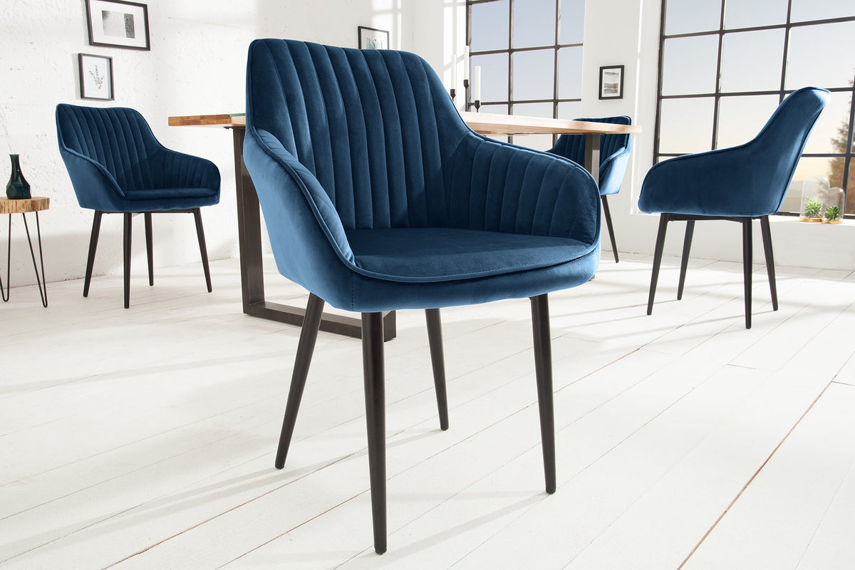 Lot de 2x Fauteuil élégant à accoudoirs TURIN bleu roi velours avec surpiqûre décorative