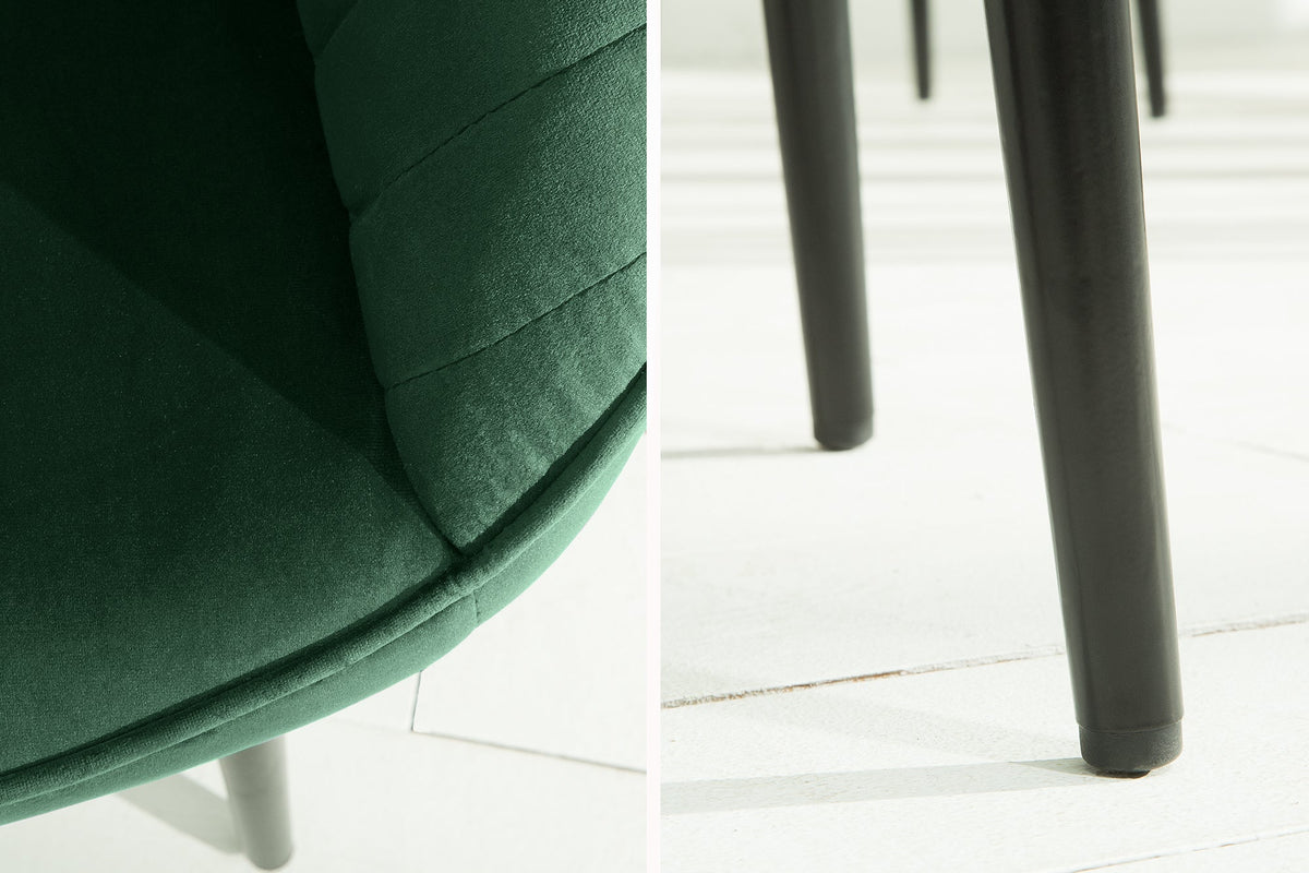 Lot de 2x Fauteuil élégant à accoudoirs TURIN vert émeraude en velours avec surpiqûre décorative