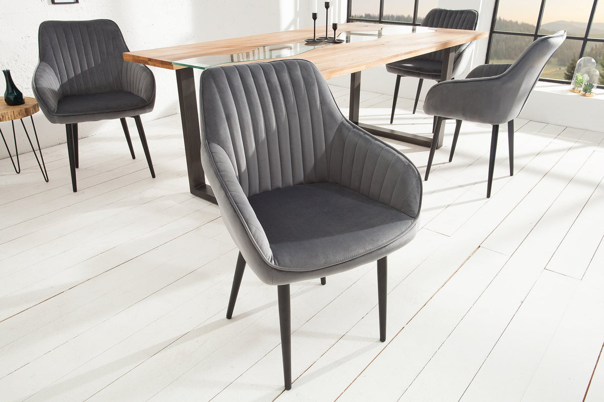 Lot de 2x Fauteuil élégant avec accoudoirs TURIN gris argenté velours avec surpiqûre décorative