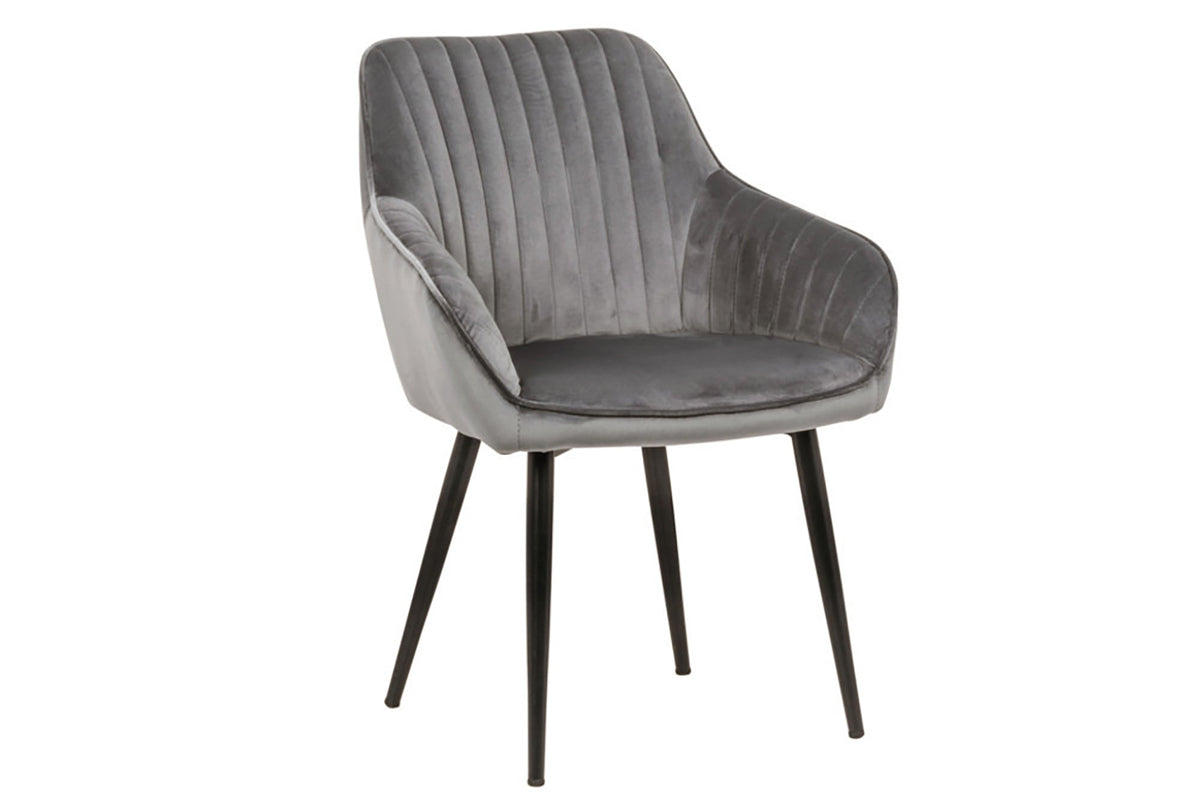 Lot de 2x Fauteuil élégant avec accoudoirs TURIN gris argenté velours avec surpiqûre décorative
