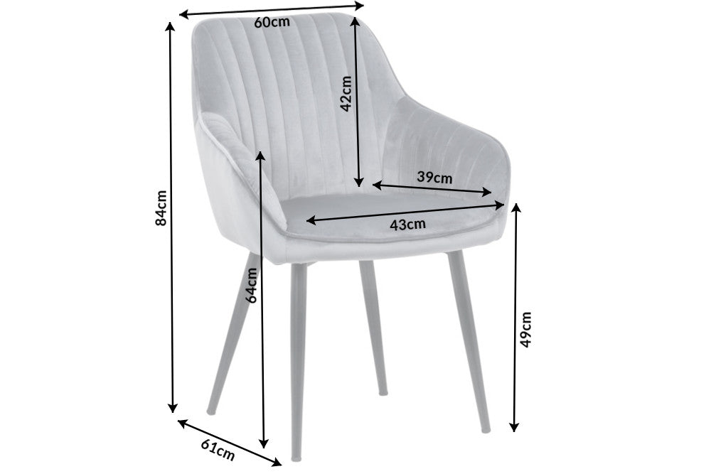 Lot de 2x Fauteuil élégant avec accoudoirs TURIN gris argenté velours avec surpiqûre décorative