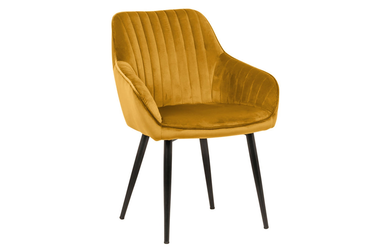 Lot de 2x Fauteuil élégant avec accoudoirs TURIN jaune moutarde velours avec surpiqûre décorative