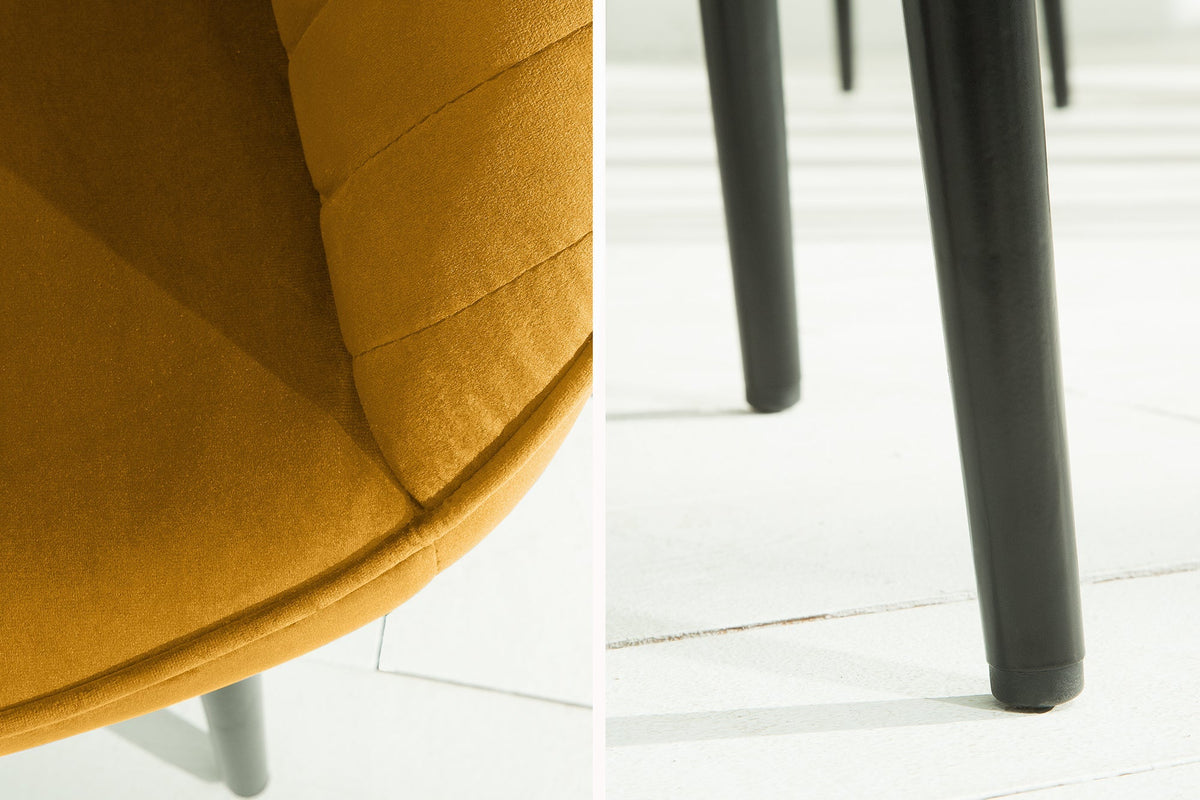 Lot de 2x Fauteuil élégant avec accoudoirs TURIN jaune moutarde velours avec surpiqûre décorative