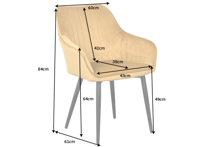 Lot de 2x Fauteuil élégant avec accoudoirs TURIN jaune moutarde velours avec surpiqûre décorative
