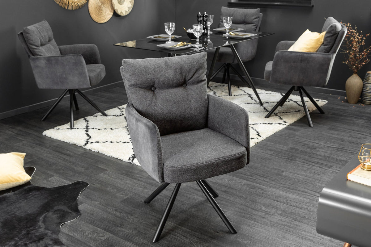 Lot de 2x Fauteuil pivotant BIG GEORGE anthracite velours tissu structuré accoudoir ressorts ensachés