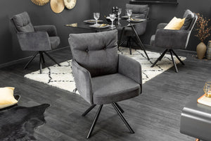 Lot de 2x Fauteuil pivotant BIG GEORGE anthracite velours tissu structuré accoudoir ressorts ensachés