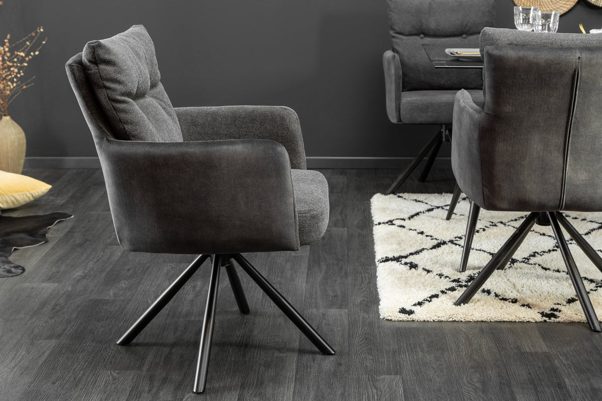 Lot de 2x Fauteuil pivotant BIG GEORGE anthracite velours tissu structuré accoudoir ressorts ensachés