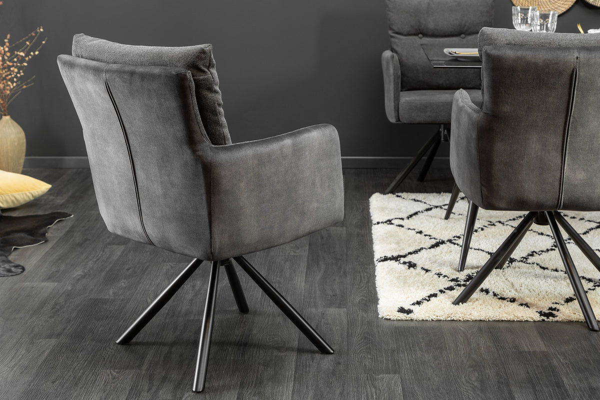 Lot de 2x Fauteuil pivotant BIG GEORGE anthracite velours tissu structuré accoudoir ressorts ensachés