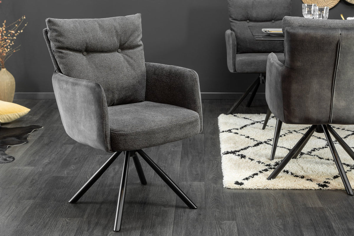 Lot de 2x Fauteuil pivotant BIG GEORGE anthracite velours tissu structuré accoudoir ressorts ensachés